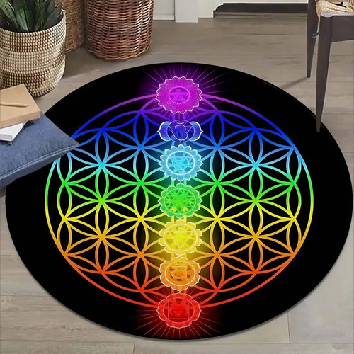 Alfombra Tapete Mat 7 Chakras Arcoíris Mandala Flor De Vida