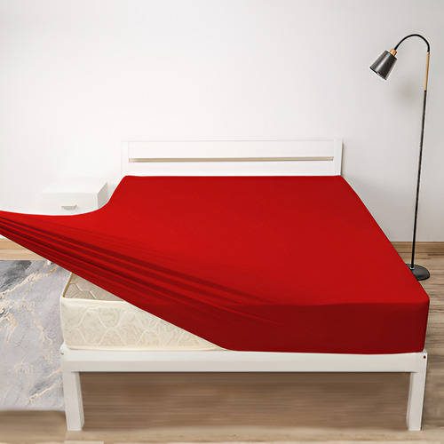 Lençol Com Elástico Malha Queen 100% Algodão Avulso Vermelho