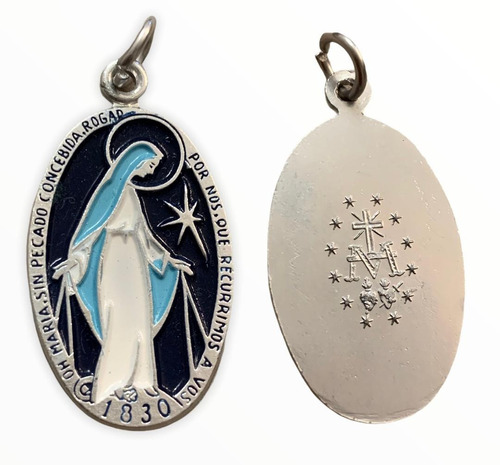 Medalla Virgen Milagrosa Azul Bendecida Vaticano Con Sello