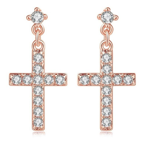 Aretes Oro Lam 18k Cruz Swarovski + Regalo Pendientes Moda 