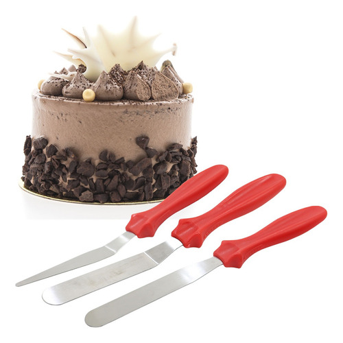 Kit 3 Espátulas Angular Ponta Fina E Reta Confeitaria Bolo