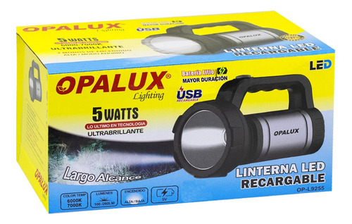 Linterna Portátil Recargable Led 5w Op-l9255 Opalux Mihaba