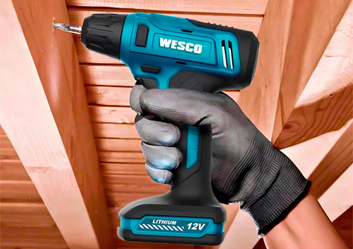 Furadeira Parafusadeira Sem Fio De 10mm 3/8 Wesco Ws2554k 12v + Acessórios 110v/220v