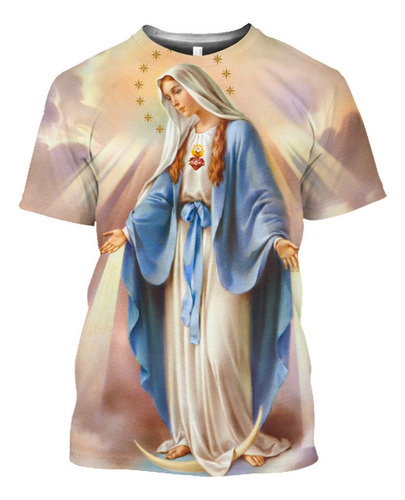 Camiseta Estampado 3d Con Estampado La Virgen María