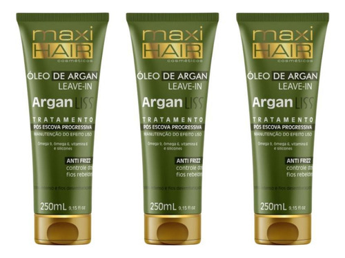 Leave-in Maxihair 250ml Argan Liss Pos Escova - Kit Com 3un
