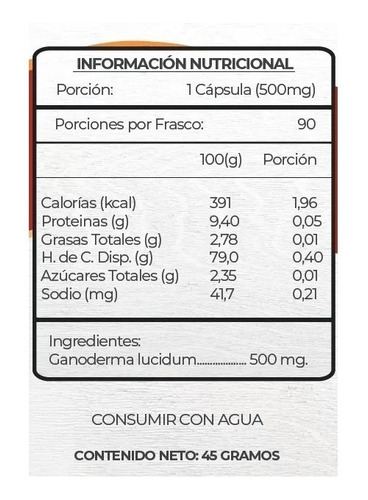 Imagen 2 de 2 de Ganoderma 90 Capsulas 500mg. 100% Natural. Agronewen