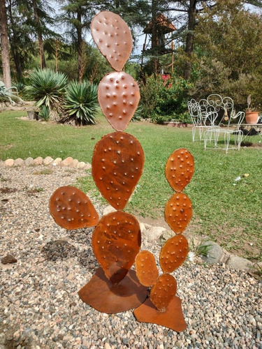 Escultura Metalica Oxido Opuntia 60 Cm De Alto