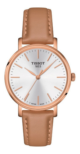 Reloj Mujer Tissot Everytime Lady Pvd Oro Rosa Color De La Correa Beige Color Del Fondo Blanco