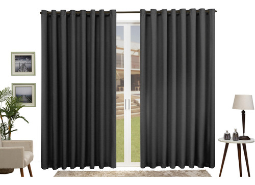 Cortina Blecaute De Luxo 10m X 2.70 Sala Tecido Grosso Cor Preto