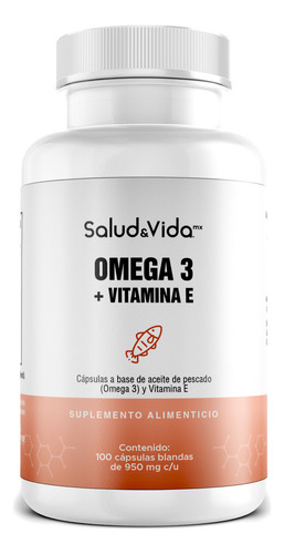 Omega 3 EPA y DHA de Aceite de pescado 100 Cápsulas Ácido Graso Esencial Sabor natural Salud & Vida MX
