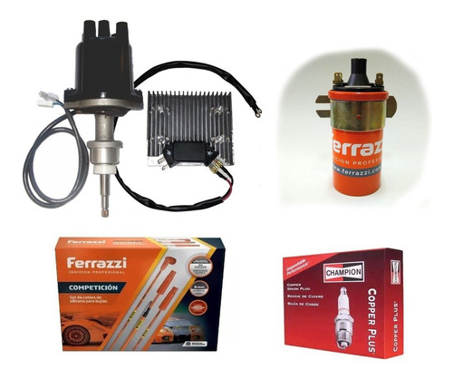 Kit Distribuidor Electronico + Bobina Ferrazzi + Cables Ferrazzi Competicion 9mm + Bujias Fiat 128 - 147