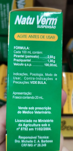 2 Unid. Vermifugo Natu Verm Suspensão Remédio Verme Liquido