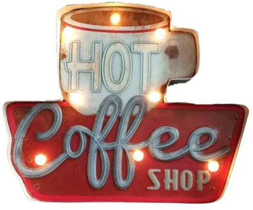 Led Metal Cafe Signs Vintage Hot Coffee Bar  Decoració...