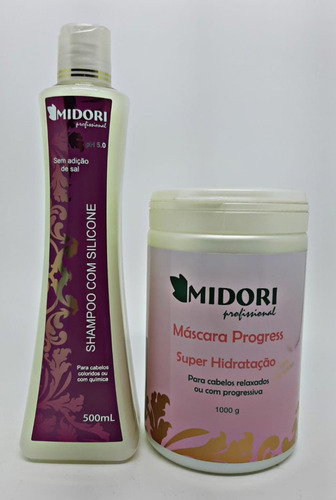 Shampoo Com Silicone 500ml Máscara Progress 1000g Midori