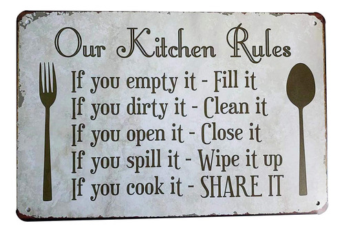 Grace Home Placa De Reglas De Cocina, Decoracion De Pared, C