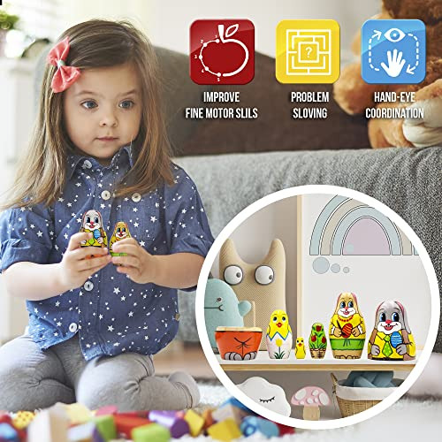 Juego De 5 Muñecas De Anidación De Pascua De Madera