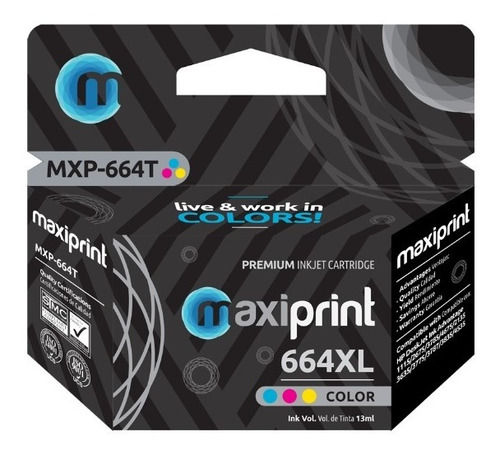 Cartucho De Tinta Hp Maxiprint 664 Xl Color F6v30al