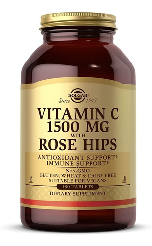 Vitamina C 1500 Mg Con Rose Hips Solgar 180 Tabletas