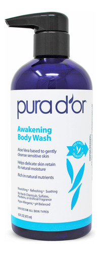 Pura D'or Awakening Body Wash (16 Onzas) Con Aloe Vera, Manz