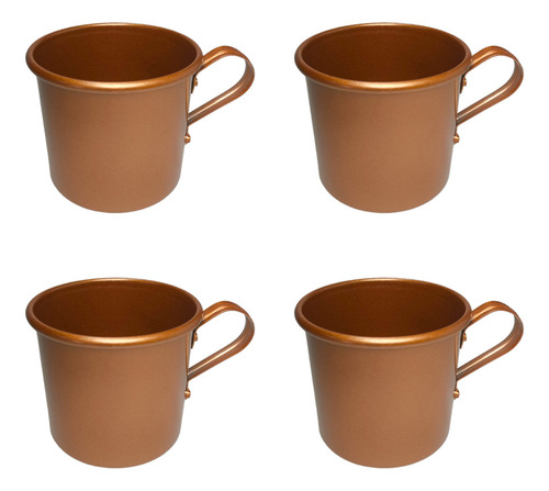 Kit Jogo 4 Canecas Copo Moscow Mule Alumínio Cor Cobre 350ml Sem Desenho