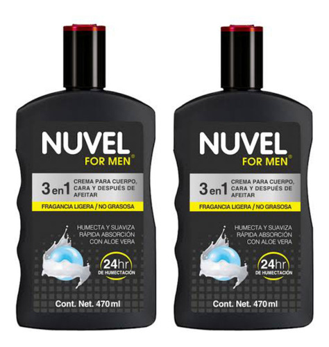 2 Cremas Corporal Nuvel For Men 3 En 1, 470ml.