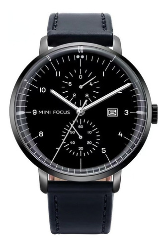 Reloj De Caballero Impermeable De Cuero Casual Mini Focus Color De La Correa Negro