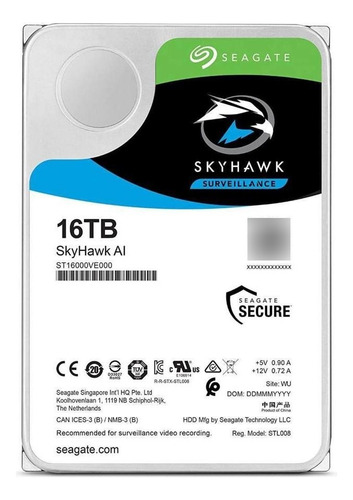 Hd 16tb Sata 3 7200rpm Seagate Skyhawk Ai ST16000VE000 Color Plateado