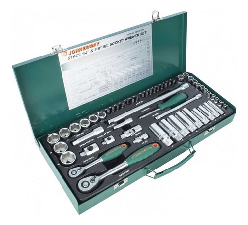 Juego De Dados Combinados 1/4' 3/8' 57 Pcs Jonnesway