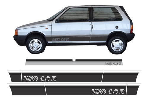 Kit Adesivo Fiat Uno 1.6r Faixa Lateral E Traseira Prata