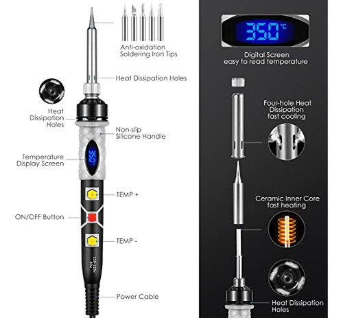Kit De Soldador, Soldador Digital De 80w 5 Puntas, Sold...