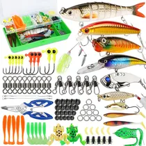 Comprar Caja De Señuelos De Pesca, Kit De Pesca De Lubina Que Incluye Señuelo Animado, Cebos, Cebos Giratorios, Gusanos De Plástico Suave, Plantillas, Señuelos De Agua Superior, Ganchos, Kit De Equipo De