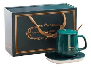 Taza De Café Con Calentador Eléctrico Cuchara Caja De Regalo