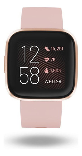 Smartwatch Fitbit Versa 2 caja de  aluminio anodizado  copper rose aluminum, malla  petal de  silicona FB507