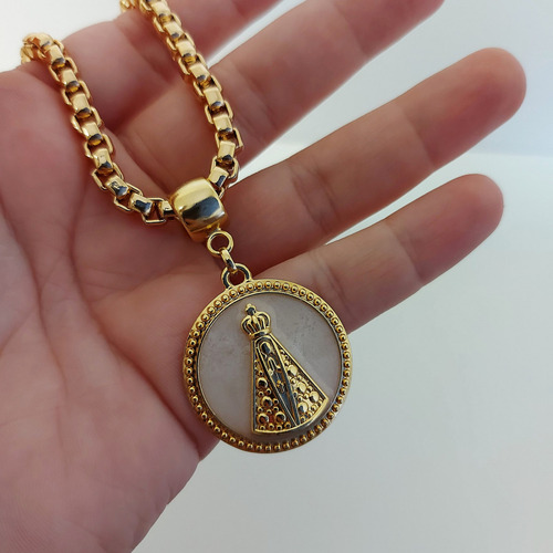 Colar Nossa Senhora Aparecida Semijoia Banho Ouro 18k Cor Dourado