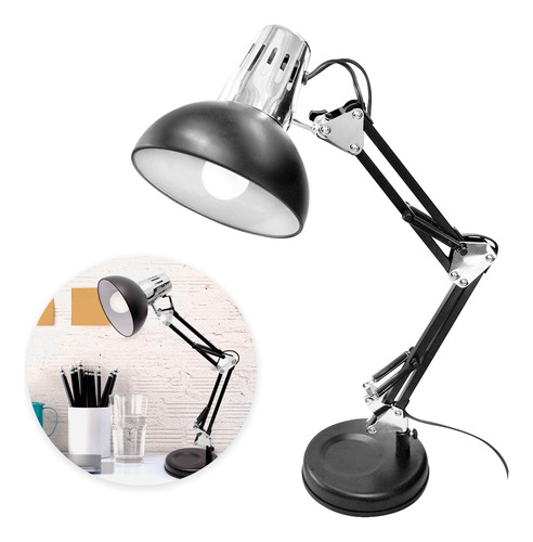 Lampara De Escritorio Con Base Fija Negra Adir 4732 Negro Negro