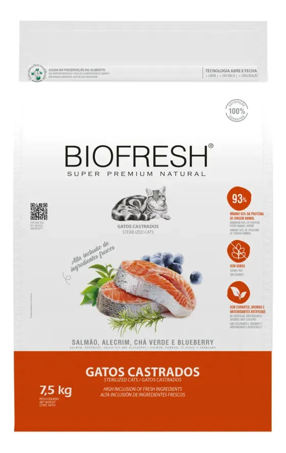 Ração Biofresh Super Premium Gato Castrado Adulto Sabor Salmão 7,5kg