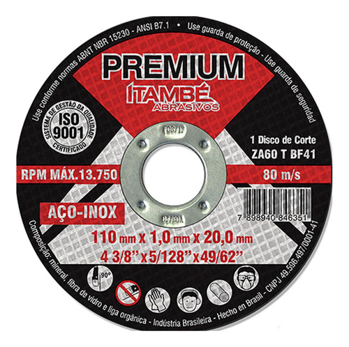 Disco Sped/inox Premium Itambe 4.3/8x20 - Kit C/25 Unidades