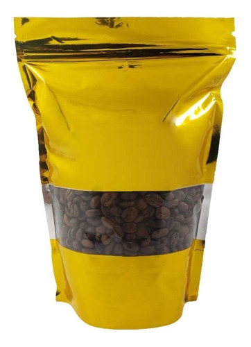 100 Bolsas Sup Zip Dorada C/ventana 500g (café Granos)