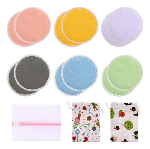 12 Almohadillas De Lactancia Bambú Orgánicos P/pérdida Leche Multicolor