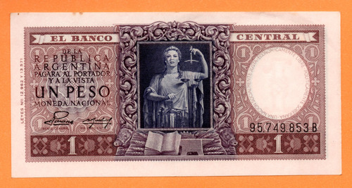 Billete 1 Peso Moneda Nacional, Bottero 1912, Año 1954 Exc 