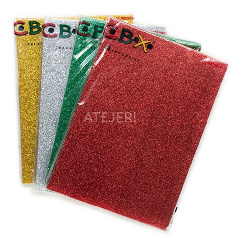 Imagen 6 de 9 de Goma Eva Autoadhesiva Glitter Brillo Cbx A4 X 10 Unidades