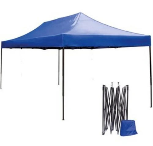 Toldo Plegable 3x4.5 M Tela Azul Fierro Cuadrado Negro