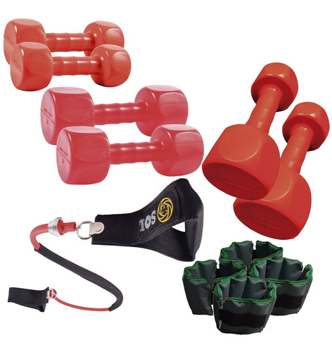 Kit Sport Maniac Set Pesas Rojas + Banda + Tobilleras 2kg