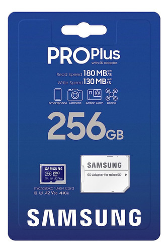 Samsung Tarjeta Memoria Microsd Pro Plus 256gb. Videos En 4k