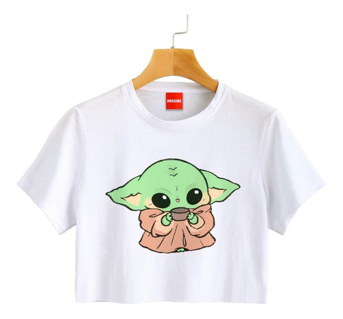 Blusa Corta Estampado Baby Yoda Bebé Mujer Niña Playera Crop