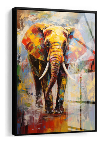 Quadros Decorativo Elefante Colorido Moderno 60x80 Com Vidro