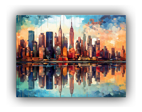45x30cm Cuadro Decorativo Moderno Nueva York Skyline Flores