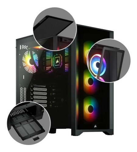 Imagen 6 de 9 de Gabinete Gamer Corsair Icue 4000x Rgb Tg Mid-tower Black