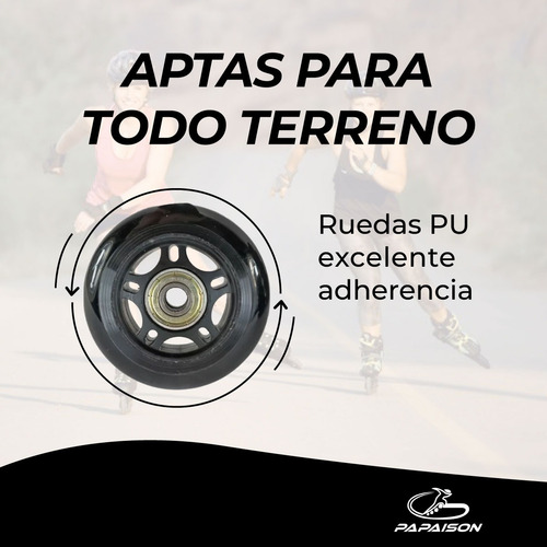 Ruedas Patines Goma Pu 70 Mm 8 Unidades Con Rodamiento Abec7 Color Negro