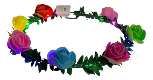 20 Diadema Corona Flores Luz Led Verde Fiesta Reina